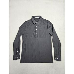 Criquet Pima Cotton Polo Shirt Men's M Grey Pique Rugby Pocket Logo Long Sleeve